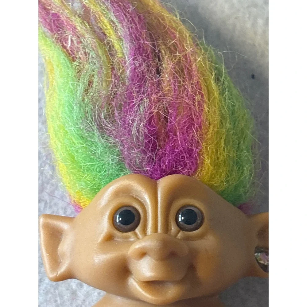 Vintage Bright of America Troll Doll Multi Color‎ Neon Hair 3 Inch Toy Figure
